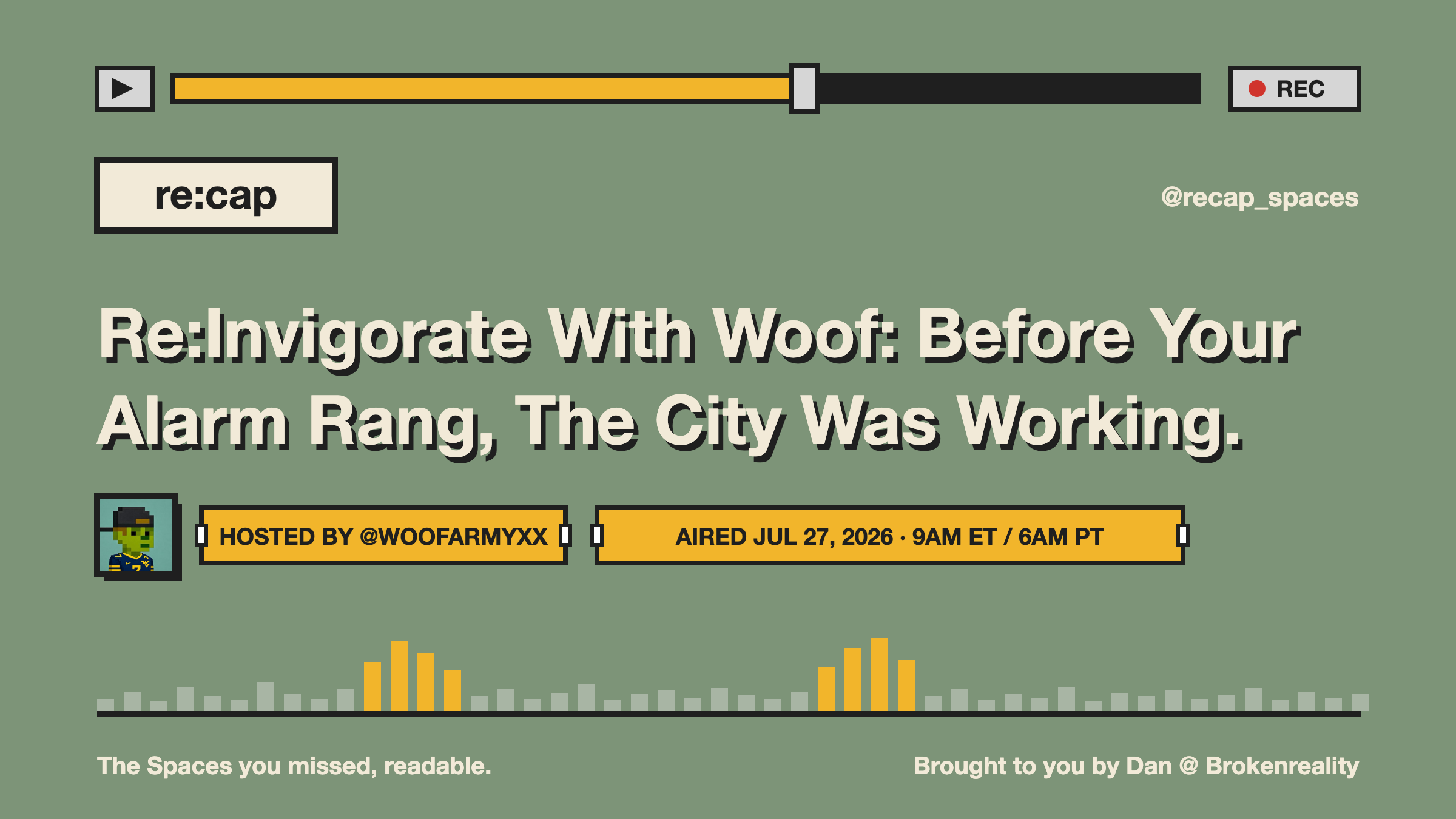 Re:Invigorate With Woof: Before Your Alarm Rang, The City Was Working.